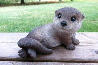 Baby Otter Figurine Animals Resin Statue Ornament River Laying Back