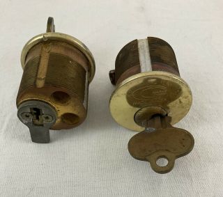 2 Vintage Marks Mortise Cylinder Brass Door Locks With 2 Keys
