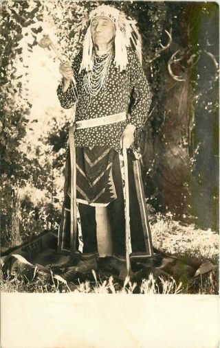 1930s Native American Indian Chief Rppc Real Photo Postcard 1879