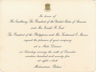 Ferdinand & Imelda Marcos - Memorabilia from their State Dinner for Pres.  Ford 2