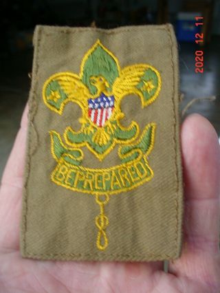 1930s Boy Scouts Be Prepared Merit Patch On Od Cotton Twill