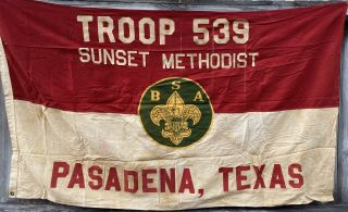 Vintage Boy Scouts Of America Troop 539 Sunset Methodist Pasadena Texas BSA Flag 2
