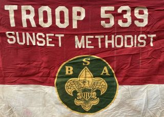 Vintage Boy Scouts Of America Troop 539 Sunset Methodist Pasadena Texas BSA Flag 3
