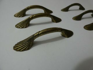 Vintage Set Of 6 Brass Drawer Pulls Antique Look Twist Shell 5 1/4 " Heavy