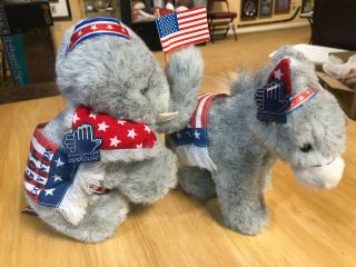 1984 GOP Democratic Conventions Plush Elephant and Donkey Applause Reagan 3