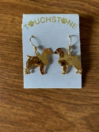 Brittany Spaniel Dog Jewelry Gold Dangle Earrings By Touchstone