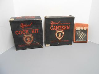 Vintage Boy Scouts Mess Kit Cooking Set Camping Outdoor Pot Pan Water Canteen 2