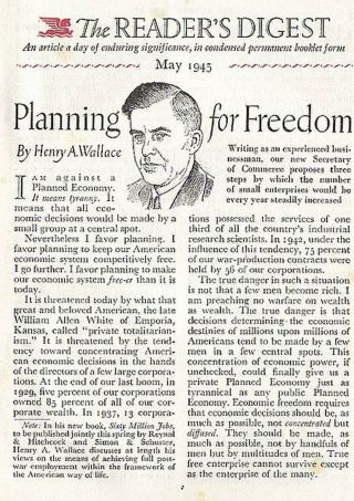 Henry Wallace 1945 Commerce Secretary On Small Enterprises As A Plan For Freedom