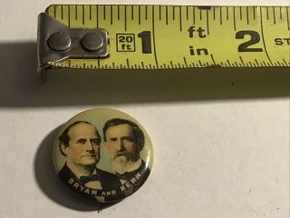 William Jennings Bryan Kern 1908 Presidential campaign pin button political 3