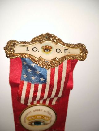 Antique Odd Fellow IOOF Imlay City Mi Ribbon Double Sided No 2 w/Pins Pin Badge 3