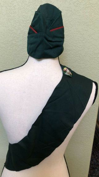 Vintage Girl Scouts Green Garrison Cap and Sash with Badges 2