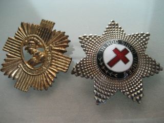Vintage Masonic Enamel And Metal Templar Star & British Army Cross Pin