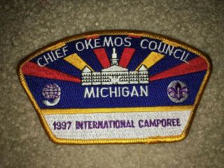 Boy Scout Chief Okemos 1997 International Michigan Camp Council Strip Csp Patch