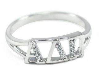 Alpha Delta Pi Sorority Sterling Silver Ring With Simulated Diamonds,