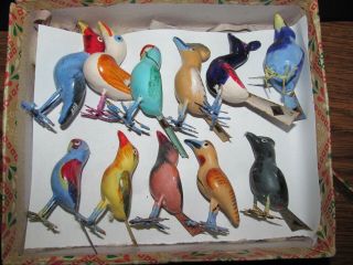 Vintage Paper Mache Bird Figurine Hand Painted Complete Set
