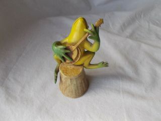 4 " Musician Frog Playing A Banjo Metal Figurine Band Petites Choses Usa Made