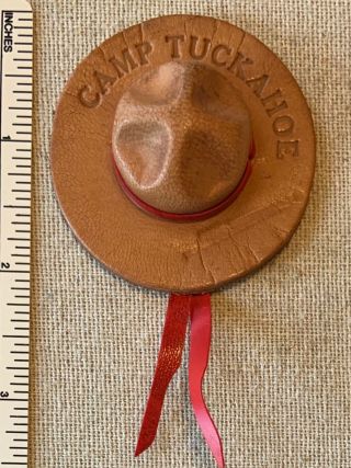 Vintage Camp Tuckahoe Boy Scout Leather Neckerchief Slide York Adams Council Hat