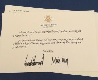 Trump White House Birthday Card Signature Donald Melania Gold Eagle Seal Happy