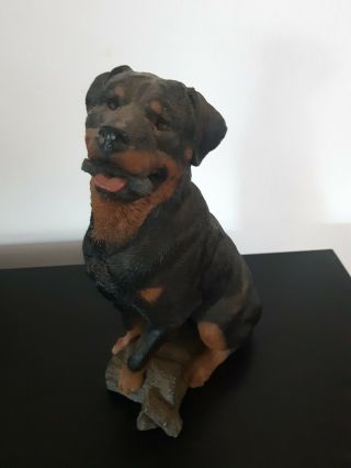 Living Stone Rottweiler Dog Figurine Resin Black Brown 9 1/2 " Tall Vintage 1995
