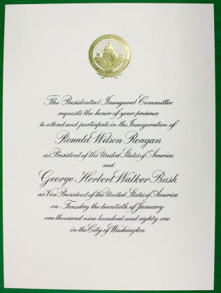 1981 Ronald Reagan Inaugural Invitation Vp George H.  W.  Bush