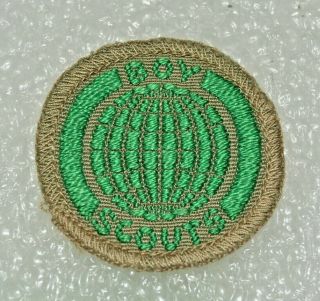Green Globe Boy Scout World Friendship Khaki Proficiency Award Badge White Back