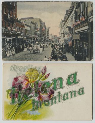 2 1910 Era 4th Of July Street Scene Parade Helena Montana Printed Postcards