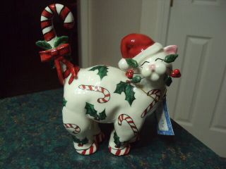 Amy Lacombe Whimsiclay Peppermint Christmas Cat Figurine
