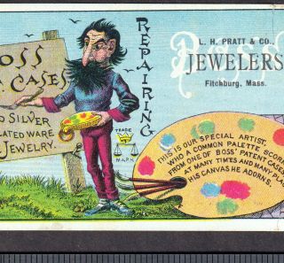 Fitchburg Ma Pratt Jewelry Store Artist Boss Watch Case Victorian Trade Card