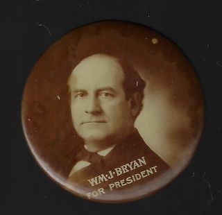 1908 William Jennings Bryan Sepia Image Presidential Campaign Button