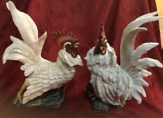 Kpm Large Porcelain Rooster Figurines 12” Tall