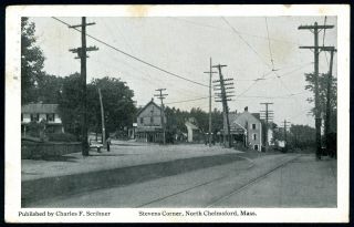 Antique North Chelmsford,  Ma Postcard " Stevens Corner " (vinyl Square) Mass.  1915