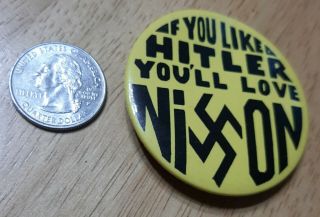 Very Scarce (anti) Richard Nixon Button Pin,  Vintage Protest,  Hippie,  Viietnam