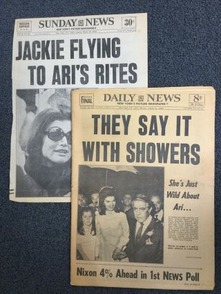 Jacqueline Kennedy/aristotle Onassis - Olympics - 1968 York Daily News Newspaper