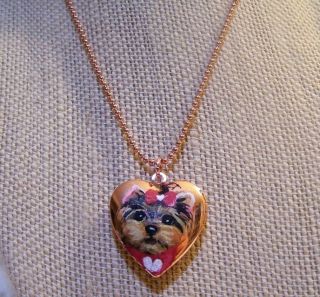 Hand Painted Yorkie On Locket And 16 " Chain 2 " Extension