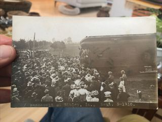 1910 Rppc Photo Postcard Teddy Theodore Roosevelt On Train Rally In Sibley Iowa