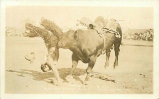 Cowboy Western Rodeo Sharkey Bull 1920s Rppc Photo Postcard 20 - 11865