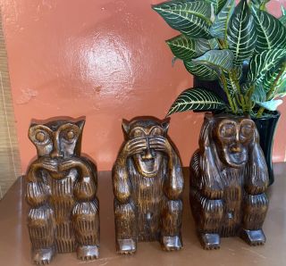 3 Tommy Bahamas Carved Wood Monkeys Speak No Evil,  Hear No Evil,  See No Evil