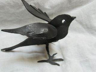 Vintage Black Cast Metal Blue ? Bird Sculpture Hand Made
