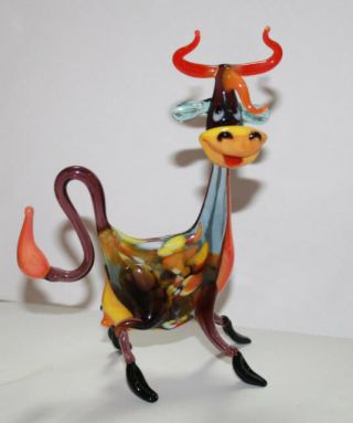 Art Blown Glass Murano Figurine Glass Funny Cow Figurine