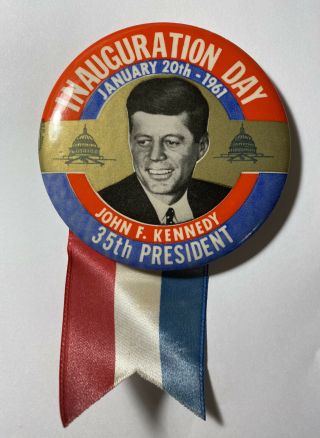 1961 John F Kennedy 35th President - Inauguration Day 3 - 1/2 " Pinback Button Jfk