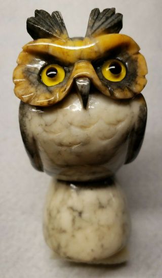 Alabaster Vintage Hand Carved In Italy Owl 4 1/2 " Tall W/sticker