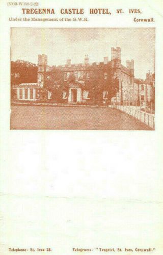 1910s Postcard Great Western Railway Hotel Tregenna Castle Hotel St Ivescornwall