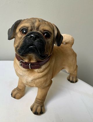 RARE Life Size Standing Fawn Pug Dog Figurine Sculpture With Collar NR 3