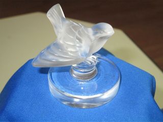 Vintage Lalique France Frosted Satin Glass Sparrow Bird Round Base Signed