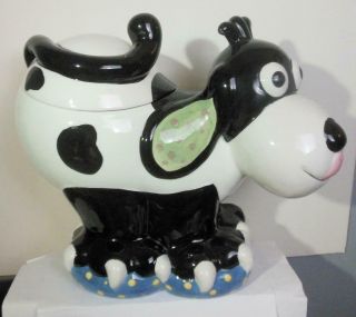 Smiling Dog Cookie Jar Black And White Doggie Tail Makes The Handle