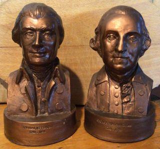 2 Vintage Wood President Busts George Washington & Thomas Jefferson
