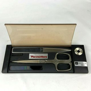 Vintage General Motors Desk Set Scissors Letter Opener Thermometer Case 1983 Gm