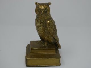 Vintage Brass Wise Owl Perched On Books Figurine Paperweight 6.  5 " Tall