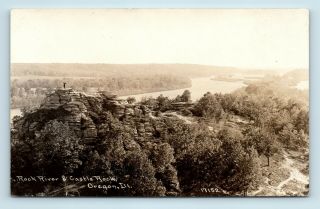 Oregon,  Il - 1900s Rppc Of Rock River & Castle Rock - Small Person On Cliff