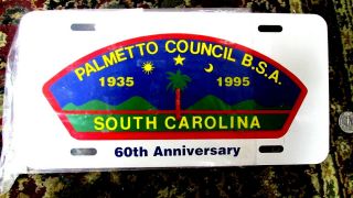 1995 Rare Boy Scout License Plate Palmetto Council Csp 60th Anniversary,  Sc,  Bsa